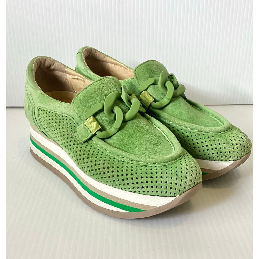 Softwaves Cassie Green Suede Slip On Platform Wedge Sneaker Loafers 36 / 6-6.5